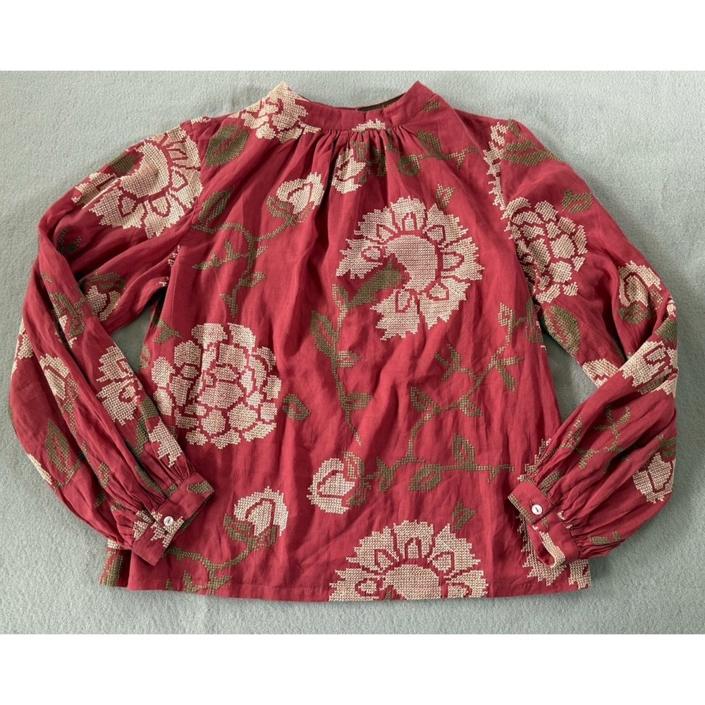 Anthropologie Payal Pratap Size 4 Cotton Red Embroidered Boho Vintage Inspired